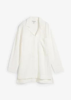 bonprix Blusen & Tuniken|Hemdbluse aus fließendem Viskose-Mix wollweiß