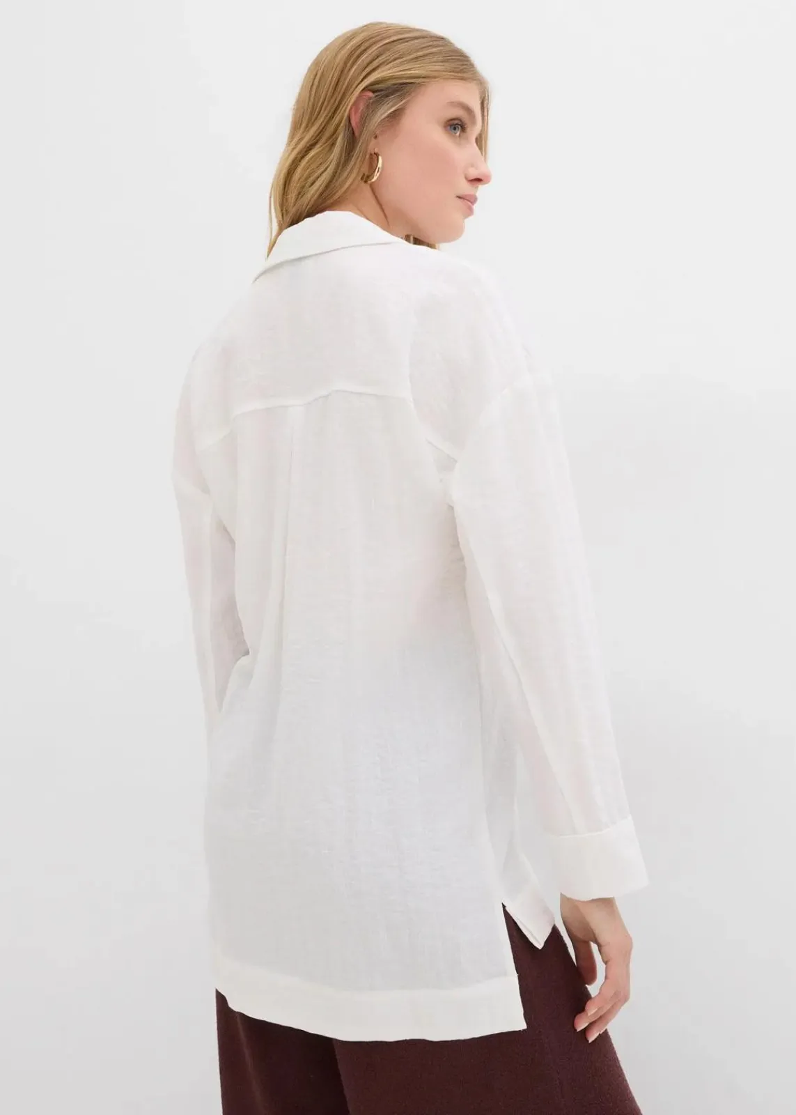 bonprix Blusen & Tuniken|Hemdbluse aus fließendem Viskose-Mix wollweiß