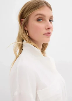 bonprix Blusen & Tuniken|Hemdbluse aus fließendem Viskose-Mix wollweiß