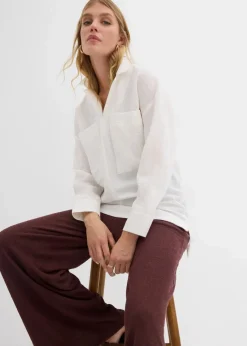 bonprix Blusen & Tuniken|Hemdbluse aus fließendem Viskose-Mix wollweiß