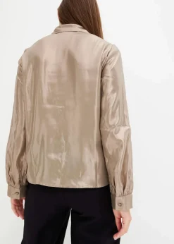 bonprix Blusen & Tuniken|Bekleidung·Jacken & Mäntel|Hemdbluse aus glänzendem Satin hellgold metallic