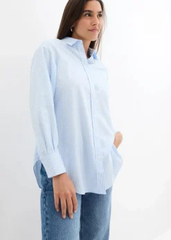 bonprix Bekleidung·Jacken & Mäntel|Blusen & Tuniken|Hemdbluse aus reiner Baumwolle hellblau/weiß gestreift