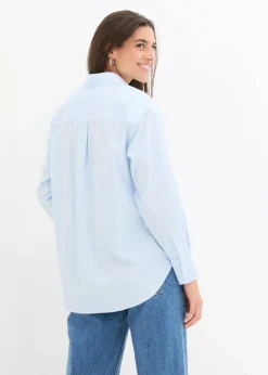 bonprix Bekleidung·Jacken & Mäntel|Blusen & Tuniken|Hemdbluse aus reiner Baumwolle hellblau/weiß gestreift