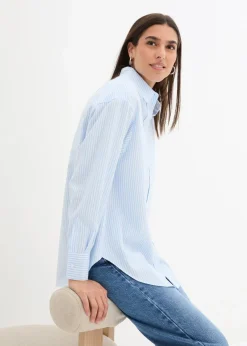 bonprix Bekleidung·Jacken & Mäntel|Blusen & Tuniken|Hemdbluse aus reiner Baumwolle hellblau/weiß gestreift