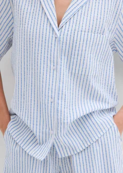 bonprix Blusen & Tuniken|Zweiteiler & Sets|Hemdbluse aus reiner Baumwolle mittelblau/wollweiß gestreift