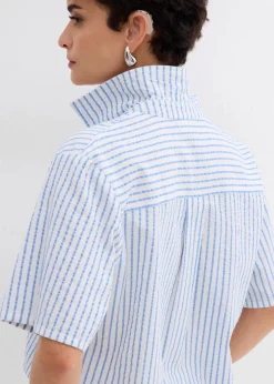 bonprix Blusen & Tuniken|Zweiteiler & Sets|Hemdbluse aus reiner Baumwolle mittelblau/wollweiß gestreift