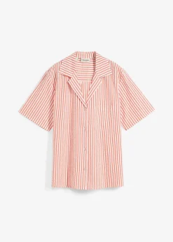 bonprix Bekleidung·Jacken & Mäntel|Zweiteiler & Sets|Hemdbluse aus reiner Baumwolle wollweiß/mohnrot gestreift
