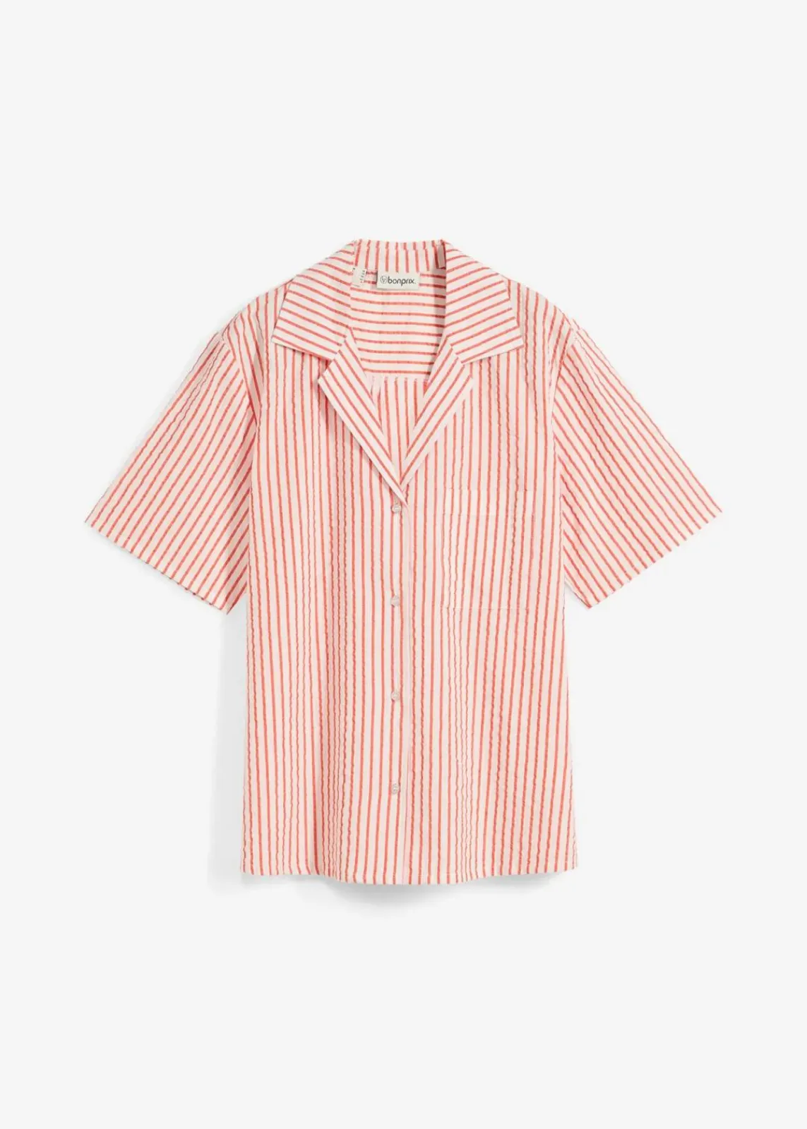 bonprix Bekleidung·Jacken & Mäntel|Zweiteiler & Sets|Hemdbluse aus reiner Baumwolle wollweiß/mohnrot gestreift