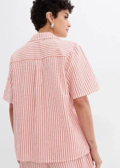 bonprix Bekleidung·Jacken & Mäntel|Zweiteiler & Sets|Hemdbluse aus reiner Baumwolle wollweiß/mohnrot gestreift