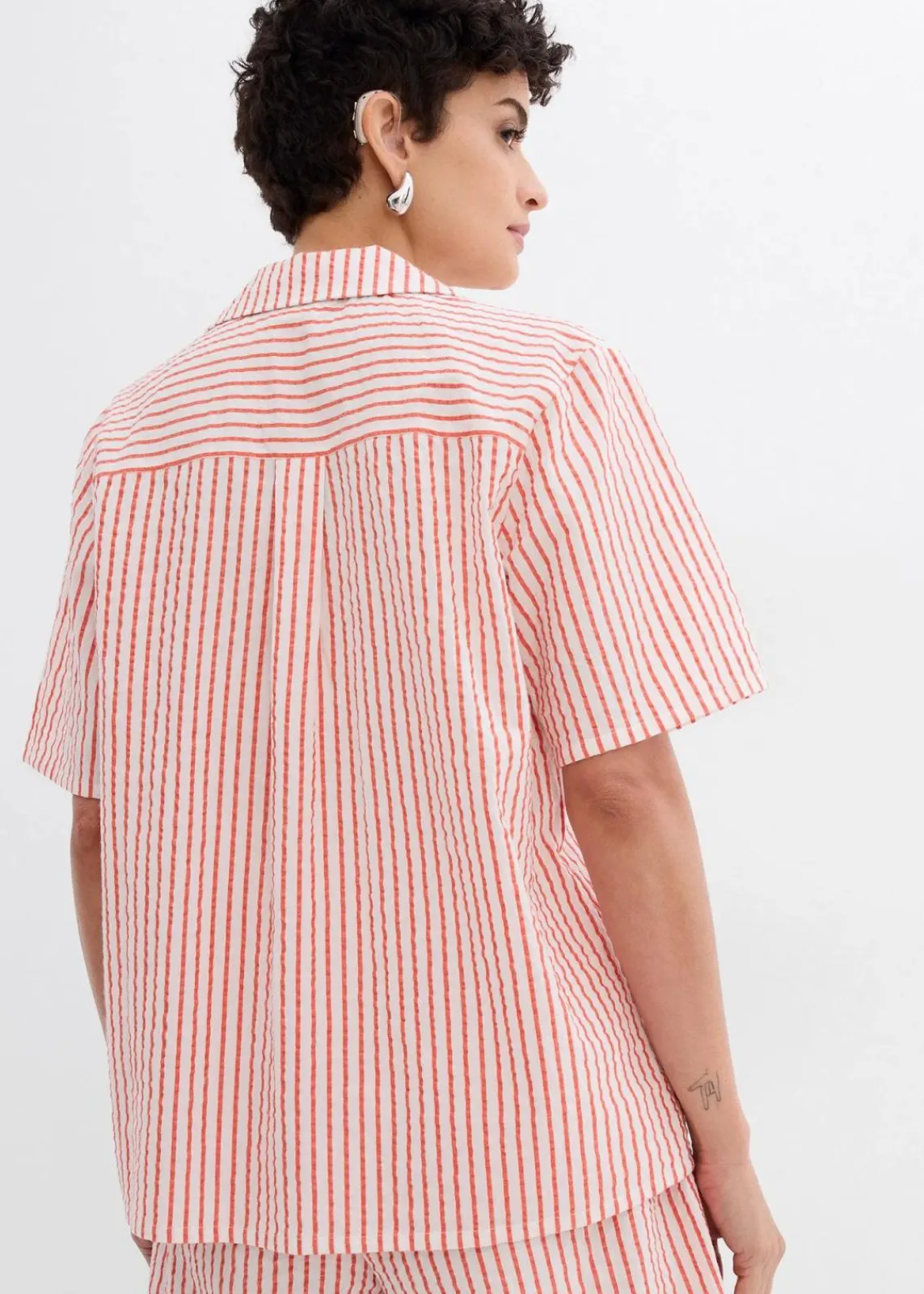 bonprix Bekleidung·Jacken & Mäntel|Zweiteiler & Sets|Hemdbluse aus reiner Baumwolle wollweiß/mohnrot gestreift