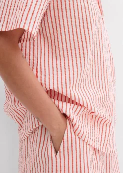 bonprix Bekleidung·Jacken & Mäntel|Zweiteiler & Sets|Hemdbluse aus reiner Baumwolle wollweiß/mohnrot gestreift