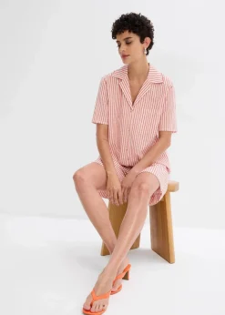 bonprix Bekleidung·Jacken & Mäntel|Zweiteiler & Sets|Hemdbluse aus reiner Baumwolle wollweiß/mohnrot gestreift