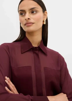 bonprix Bekleidung·Jacken & Mäntel|Blusen & Tuniken|Hemdbluse mit Satineinsatz weinrot