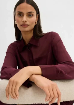 bonprix Bekleidung·Jacken & Mäntel|Blusen & Tuniken|Hemdbluse mit Satineinsatz weinrot