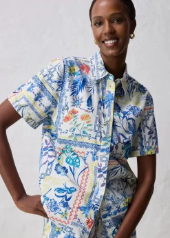 bonprix Bekleidung·Jacken & Mäntel|Premium|Hemdbluse mit Seidenanteil arktikblau bedruckt