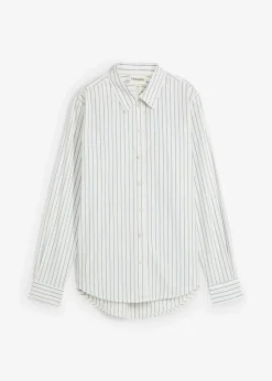 bonprix Bekleidung·Jacken & Mäntel|Blusen & Tuniken|Hemdbluse mit Seidenanteil wollweiß/wellenblau gestreift