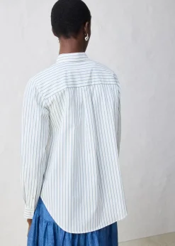 bonprix Bekleidung·Jacken & Mäntel|Blusen & Tuniken|Hemdbluse mit Seidenanteil wollweiß/wellenblau gestreift