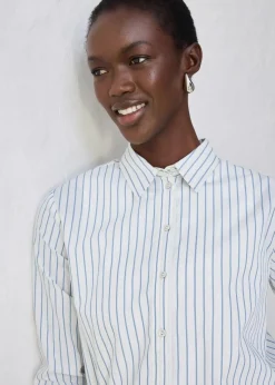 bonprix Bekleidung·Jacken & Mäntel|Blusen & Tuniken|Hemdbluse mit Seidenanteil wollweiß/wellenblau gestreift