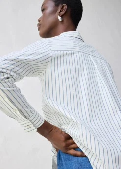 bonprix Bekleidung·Jacken & Mäntel|Blusen & Tuniken|Hemdbluse mit Seidenanteil wollweiß/wellenblau gestreift