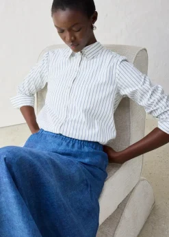 bonprix Bekleidung·Jacken & Mäntel|Blusen & Tuniken|Hemdbluse mit Seidenanteil wollweiß/wellenblau gestreift