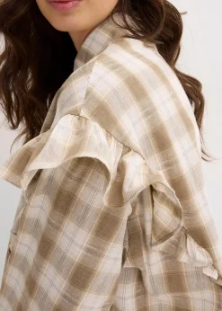 bonprix Bekleidung·Jacken & Mäntel|Blusen & Tuniken|Hemdbluse mit Volants beige/braun kariert