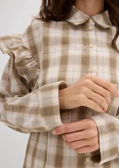 bonprix Bekleidung·Jacken & Mäntel|Blusen & Tuniken|Hemdbluse mit Volants beige/braun kariert