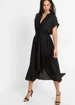 bonprix Bekleidung·Pullover & Strickjacken|Kleider|Hemdblusenkleid schwarz