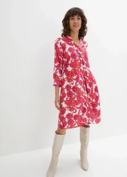 bonprix Bekleidung·Pullover & Strickjacken|Kleider|Hemdblusenkleid aus fließender Viskose pinklady bedruckt