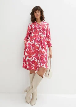 bonprix Bekleidung·Pullover & Strickjacken|Kleider|Hemdblusenkleid aus fließender Viskose pinklady bedruckt