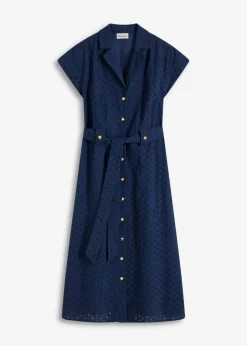 bonprix Bekleidung·Pullover & Strickjacken|Kleider|Hemdblusenkleid aus Lochspitze dunkelblau