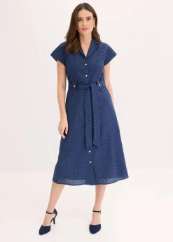 bonprix Bekleidung·Pullover & Strickjacken|Kleider|Hemdblusenkleid aus Lochspitze dunkelblau