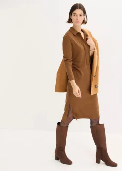 bonprix Bekleidung·Pullover & Strickjacken|Kleider|Hemdblusenkleid aus Punto di Roma pimentbraun
