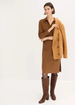 bonprix Bekleidung·Pullover & Strickjacken|Kleider|Hemdblusenkleid aus Punto di Roma pimentbraun