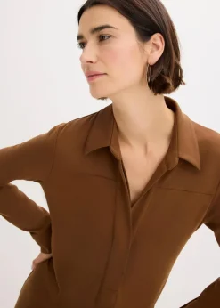 bonprix Bekleidung·Pullover & Strickjacken|Kleider|Hemdblusenkleid aus Punto di Roma pimentbraun
