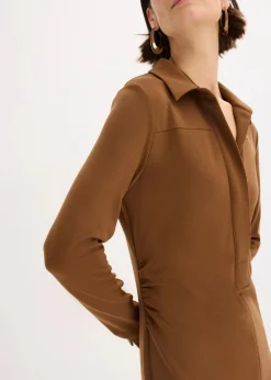 bonprix Bekleidung·Pullover & Strickjacken|Kleider|Hemdblusenkleid aus Punto di Roma pimentbraun