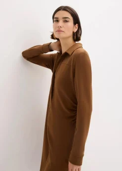 bonprix Bekleidung·Pullover & Strickjacken|Kleider|Hemdblusenkleid aus Punto di Roma pimentbraun
