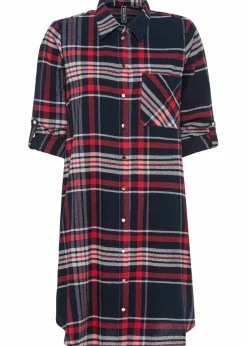 bonprix Bekleidung·Pullover & Strickjacken|Kleider|Hemdblusenkleid aus reiner Baumwolle dunkelblau/rot/weiß kariert