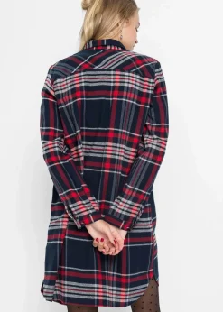 bonprix Bekleidung·Pullover & Strickjacken|Kleider|Hemdblusenkleid aus reiner Baumwolle dunkelblau/rot/weiß kariert