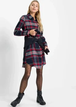 bonprix Bekleidung·Pullover & Strickjacken|Kleider|Hemdblusenkleid aus reiner Baumwolle dunkelblau/rot/weiß kariert