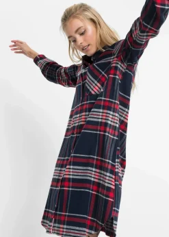 bonprix Bekleidung·Pullover & Strickjacken|Kleider|Hemdblusenkleid aus reiner Baumwolle dunkelblau/rot/weiß kariert