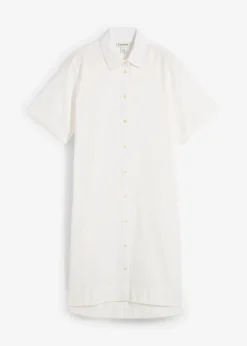 bonprix Kleider|Bekleidung·Pullover & Strickjacken|Hemdblusenkleid aus reiner Baumwolle wollweiß