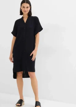 bonprix Bekleidung·Pullover & Strickjacken|Kleider|Hemdblusenkleid aus reiner Baumwolle schwarz