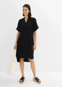 bonprix Bekleidung·Pullover & Strickjacken|Kleider|Hemdblusenkleid aus reiner Baumwolle schwarz