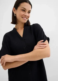 bonprix Bekleidung·Pullover & Strickjacken|Kleider|Hemdblusenkleid aus reiner Baumwolle schwarz