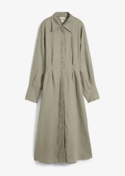 bonprix Bekleidung·Pullover & Strickjacken|Kleider|Hemdblusenkleid aus reinem Leinen new khaki