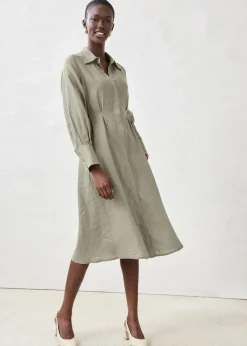 bonprix Bekleidung·Pullover & Strickjacken|Kleider|Hemdblusenkleid aus reinem Leinen new khaki