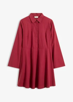 bonprix Kleider|Nachhaltigere Materialien|Hemdblusenkleid aus reiner Baumwolle pflaumenrot