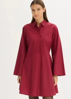 bonprix Kleider|Nachhaltigere Materialien|Hemdblusenkleid aus reiner Baumwolle pflaumenrot