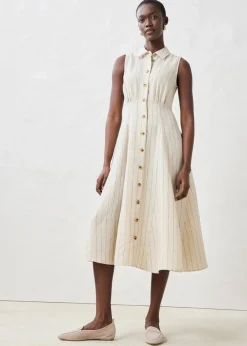 bonprix Bekleidung·Pullover & Strickjacken|Premium|Hemdblusenkleid aus reinem Leinen hellsand gestreift