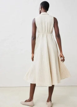 bonprix Bekleidung·Pullover & Strickjacken|Premium|Hemdblusenkleid aus reinem Leinen hellsand gestreift